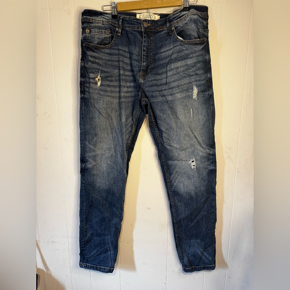 Akademiks Men's Slim Distressed Dark Blue Jeans